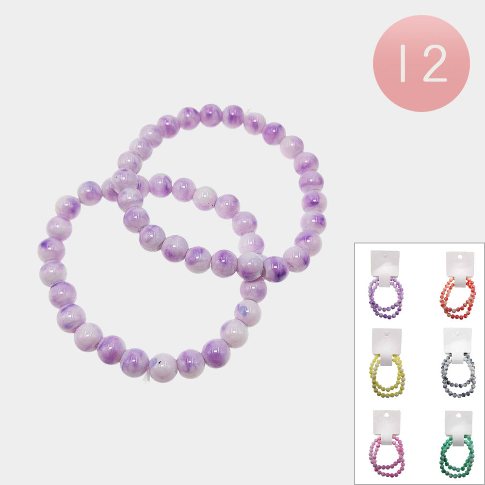 12 SET OF 2 - Round Beaded Stretch Multi Layered Bracelets 0.3"