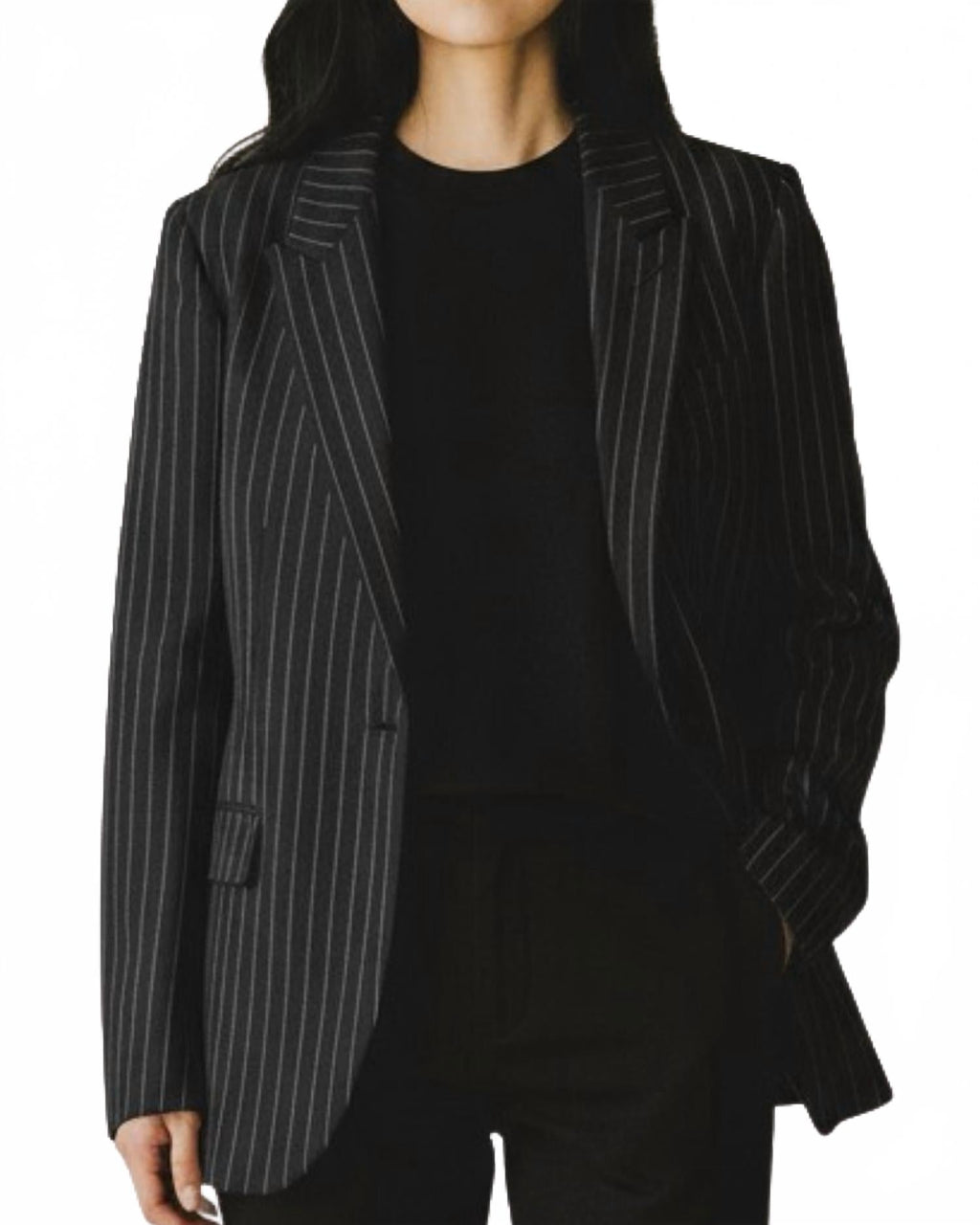 Anabel Tailored Jacket In Black Pinstripe