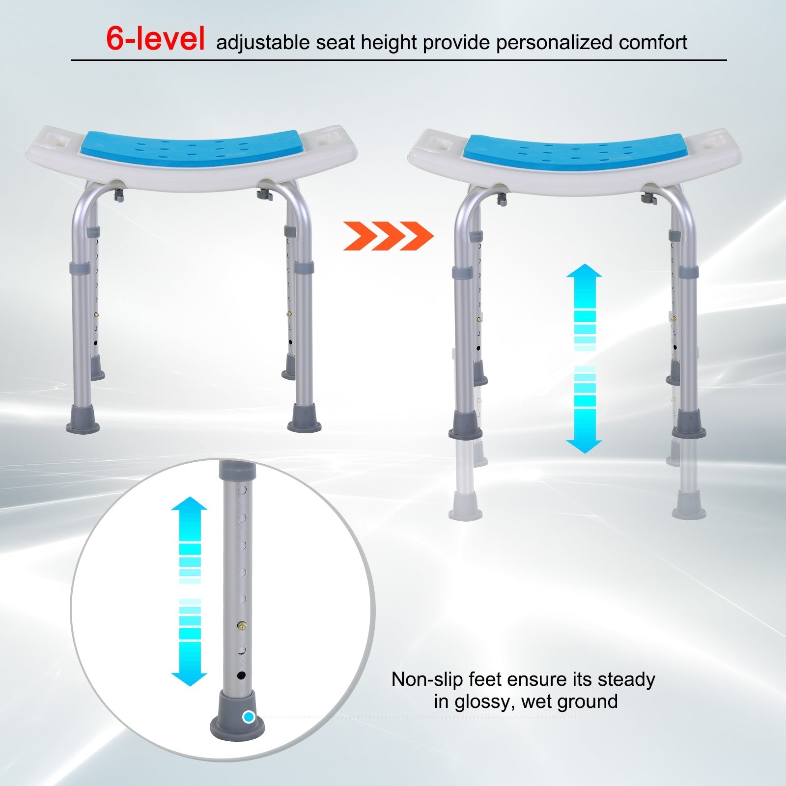 Adjustable Aluminum Shower Stool with Non-Slip Feet