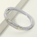14K Gold Plated Two Tone CZ Pave Bar Accent Cable Hinged Bangle Bracelet