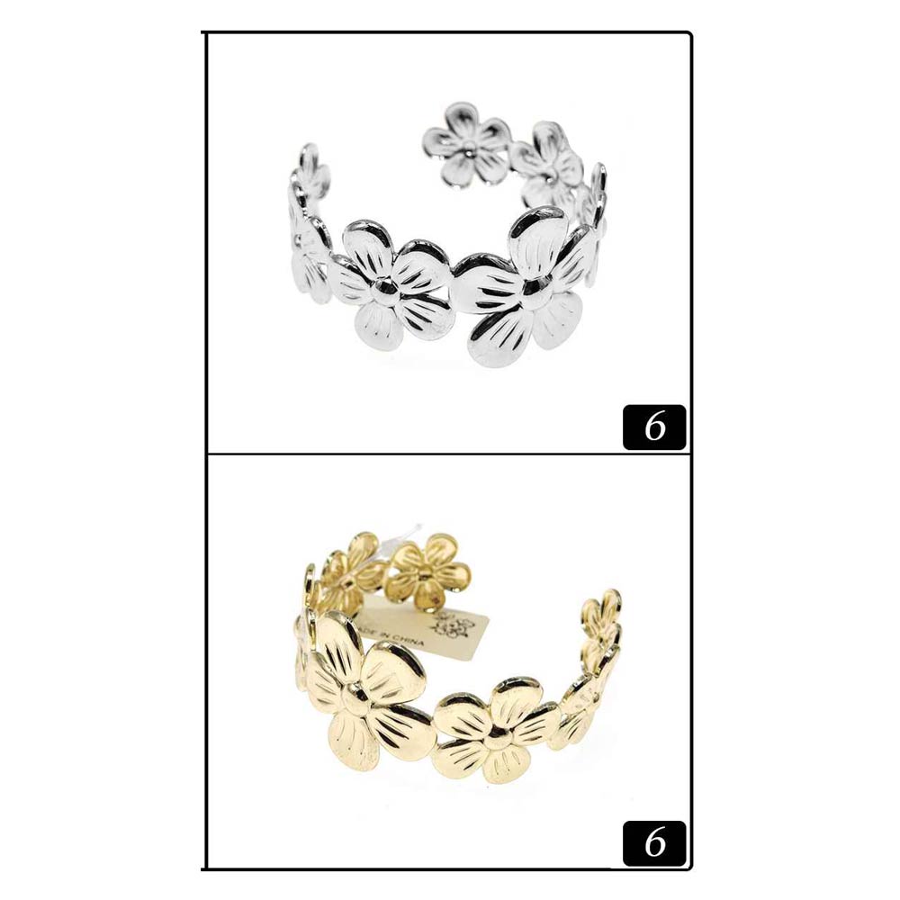 12PCS - Textured Metal Flower Link Cuff Bracelets