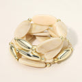 5PCS - Marquise Flat Resin Puffy Metal Beaded Stretch Multi Layered Bracelets
