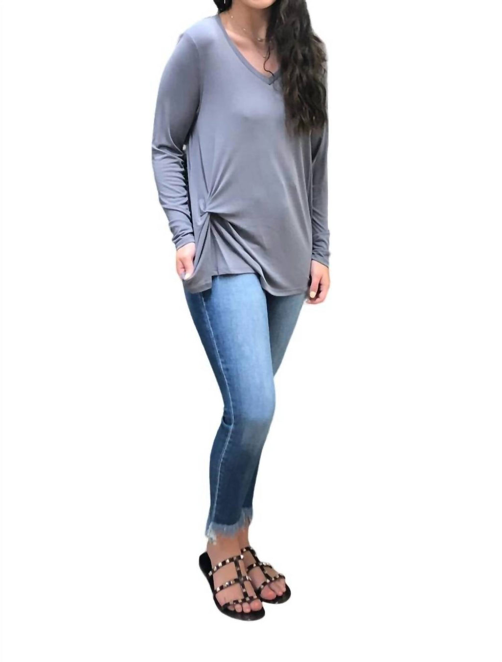 Adeline Twist Long Sleeve Top In Smoke