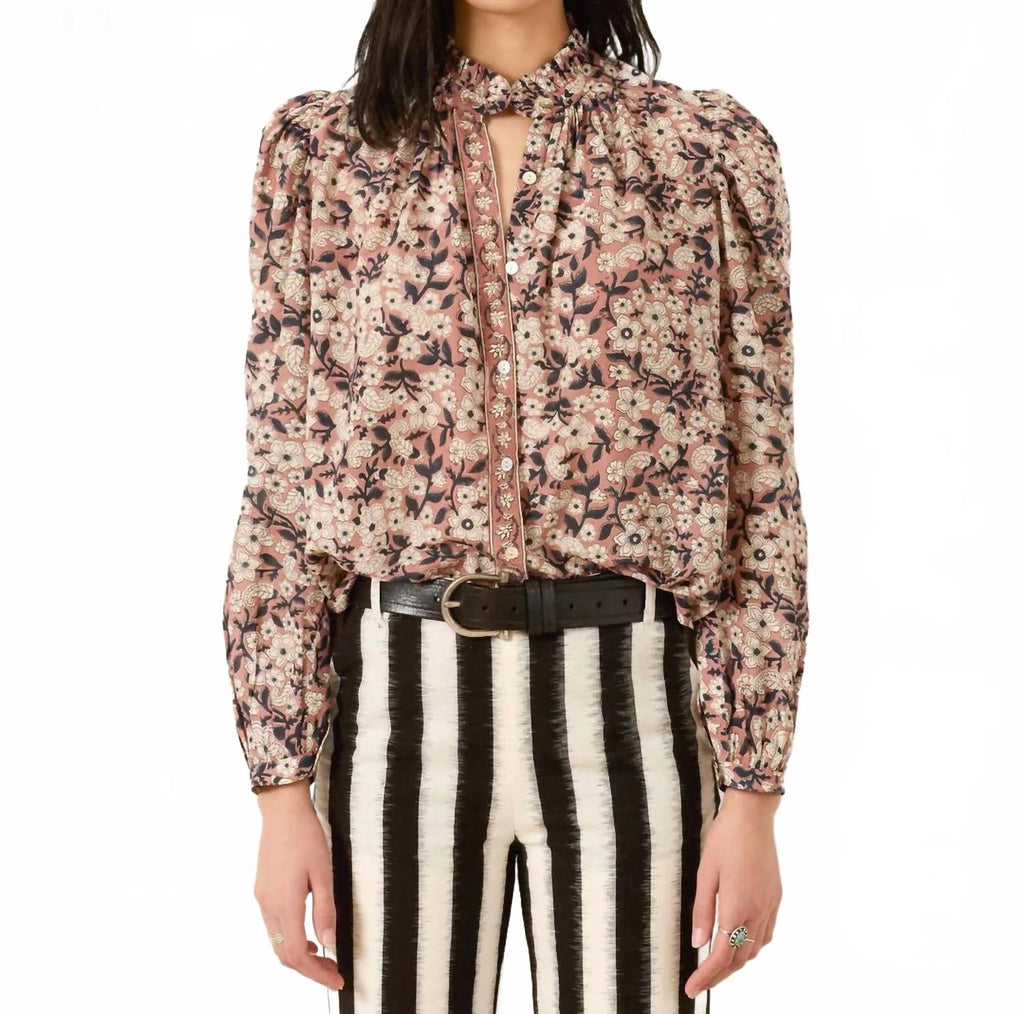 Annabel Sepia Floral Shirt In Nude Sepia