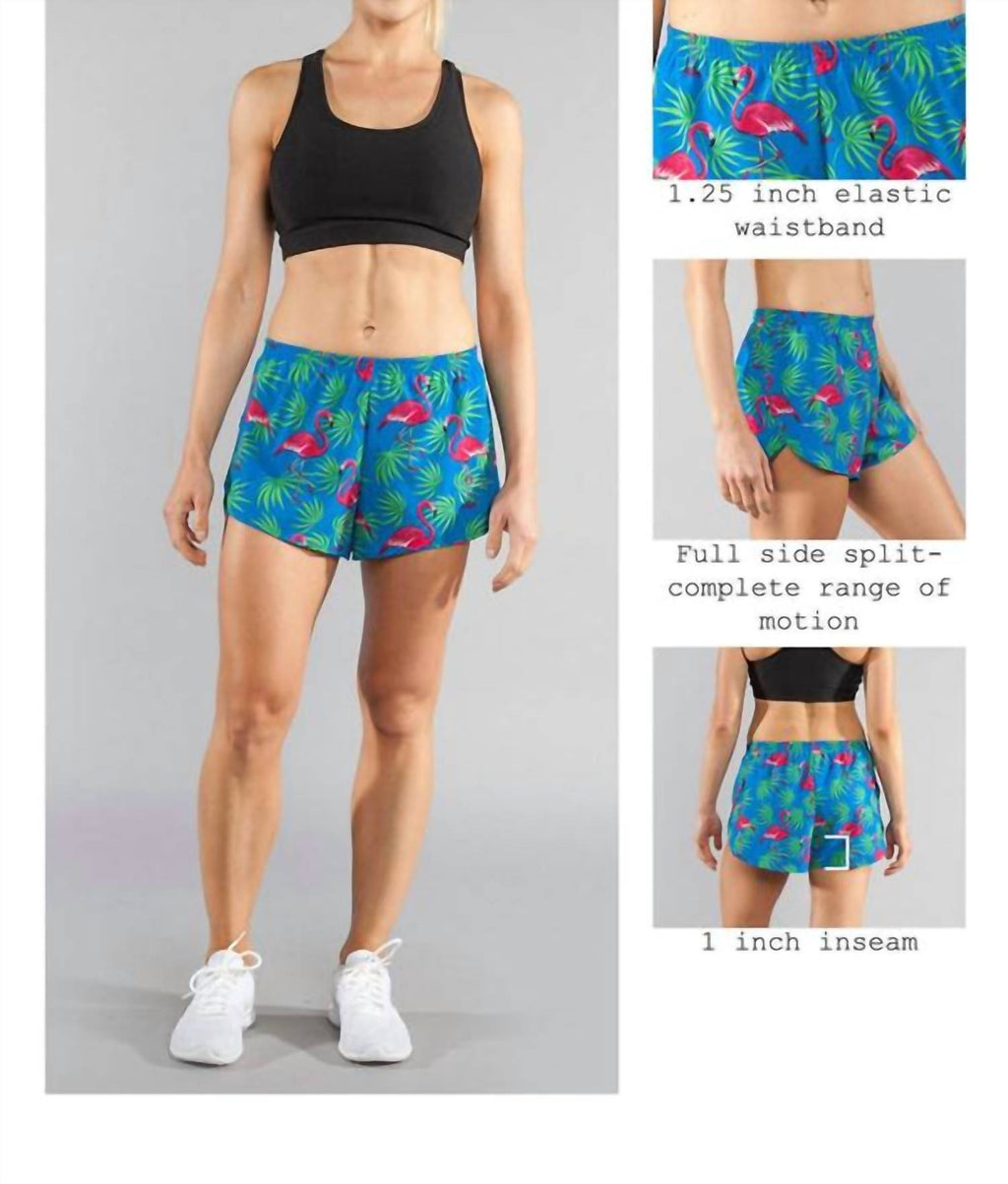 1" Elite Printed Split Short In Flamingo Turquoise