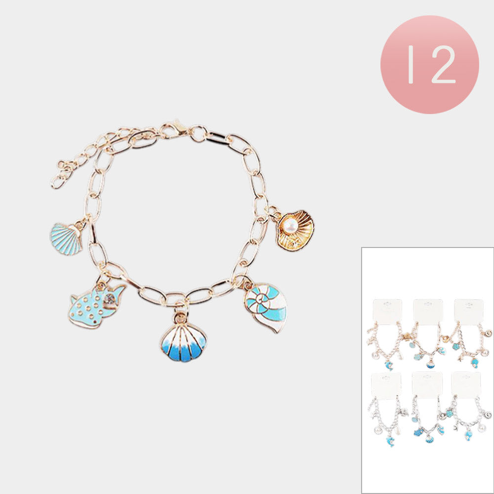 12PCS - Ocean Seashell Charm Station Bracelets