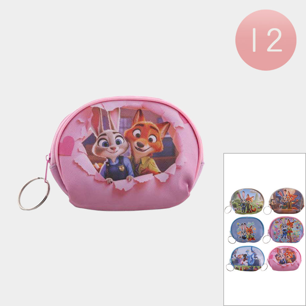 12PCS - Cute Cartoon Character Keychain Coin Purses