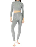 Active Long Sleeve High Neck Zipper Oprah Crop Top In Grey