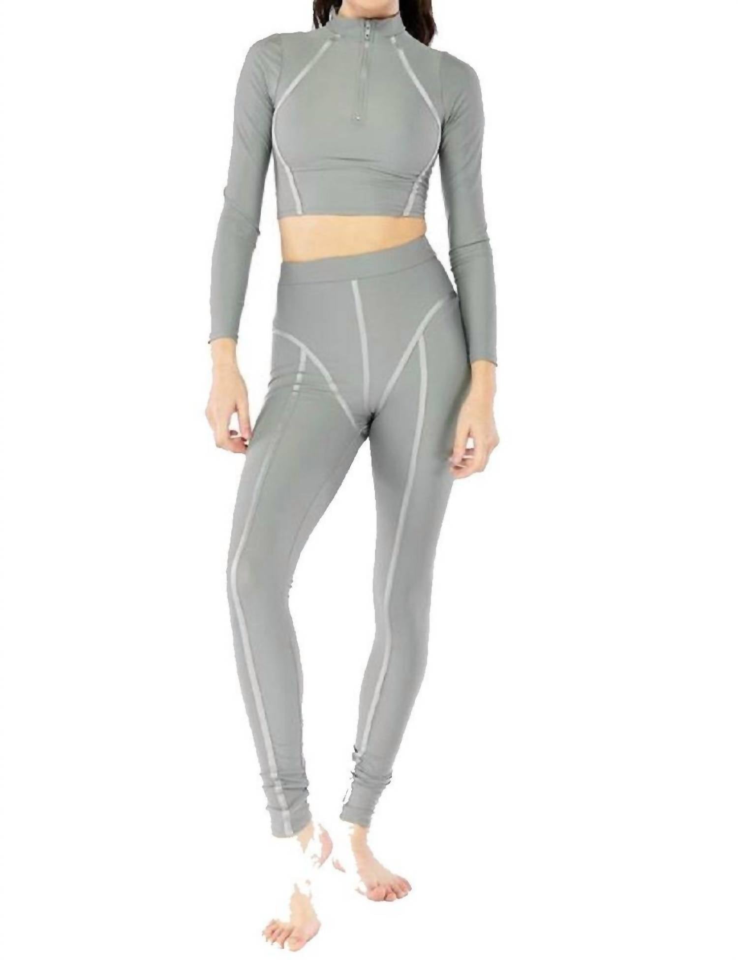 Active Long Sleeve High Neck Zipper Oprah Crop Top In Grey