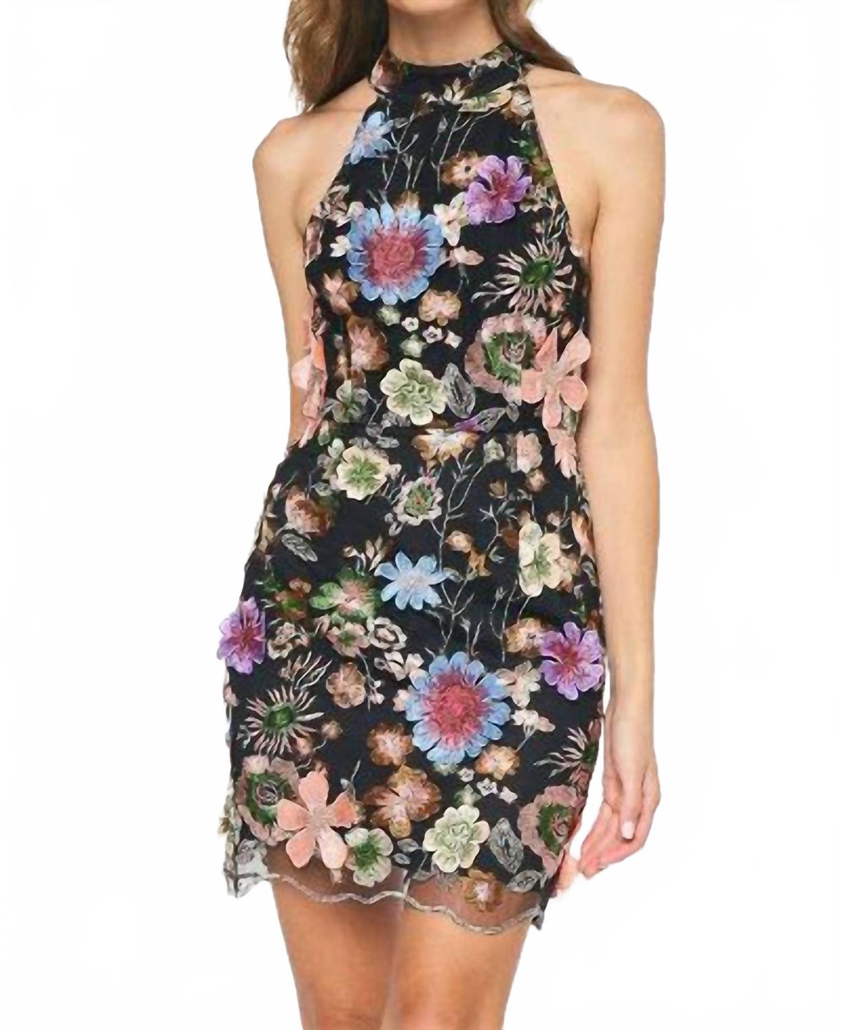 3D Floral Applique Embroidered Dress In Black