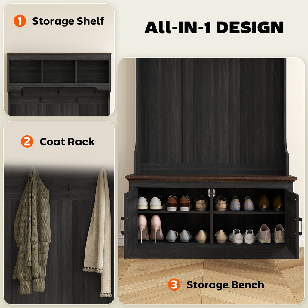 3-in-1 Entryway Hall Tree with Bench and Shoe Storage