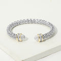 14K Gold Plated Two Tone CZ Tip Braided Cuff Bracelet