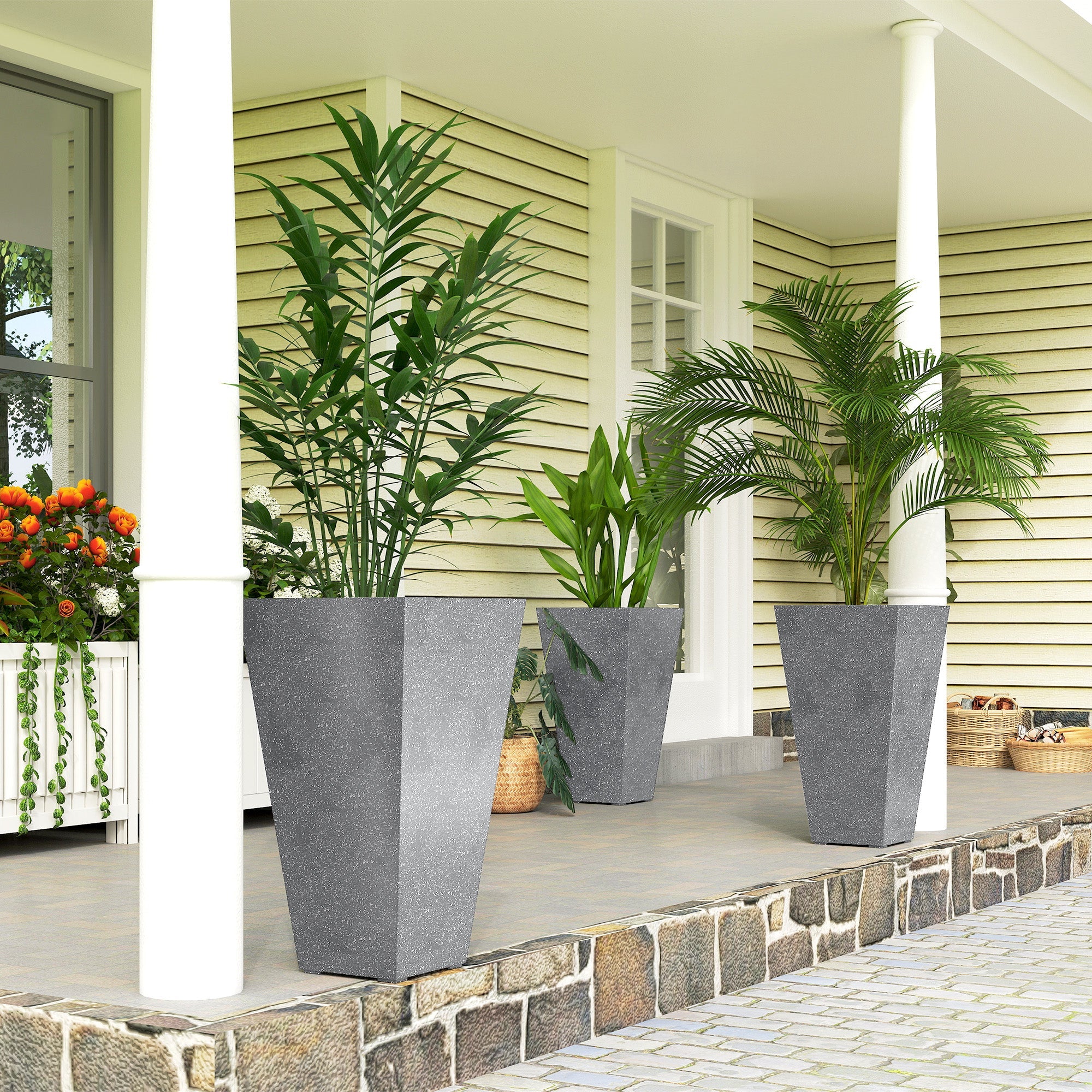 3-Pack 28" Tapered Planters with Marble Finish
