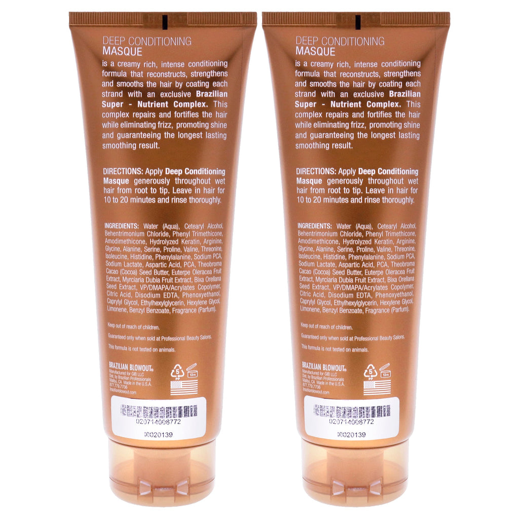 Acai Deep Conditioning Masque by Brazilian Blowout for Unisex - 8 oz Masque - Pack of 2