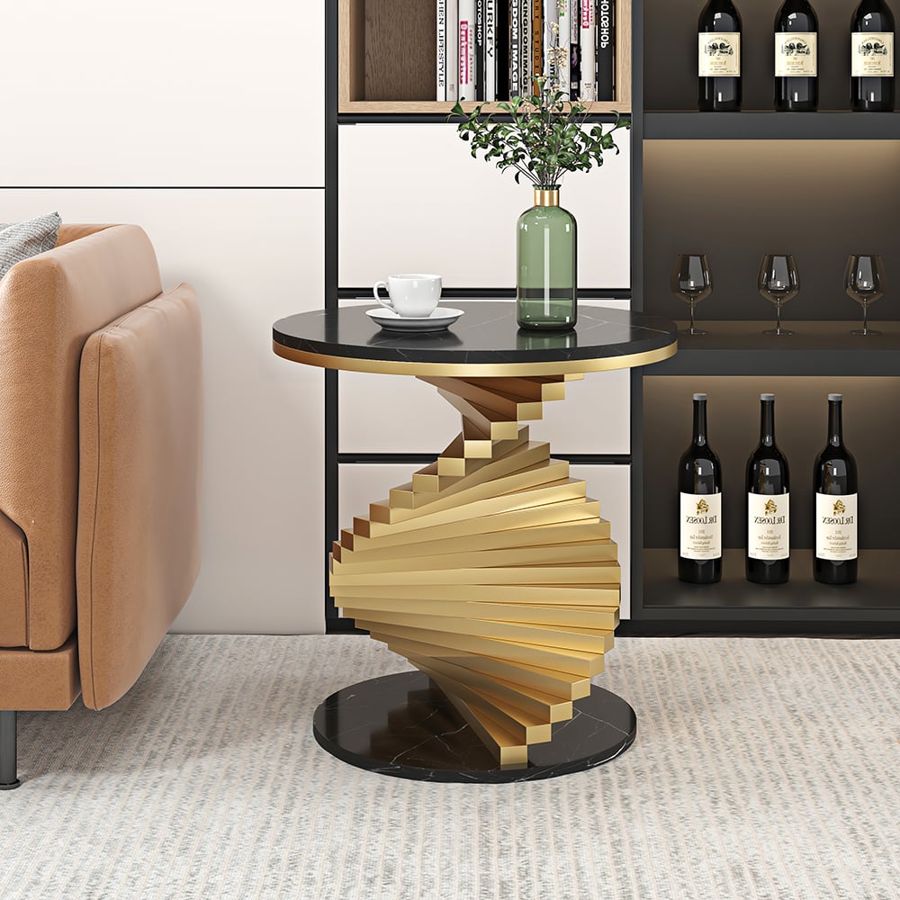 20" Round Faux Marble Gold Side Table with Metal Frame