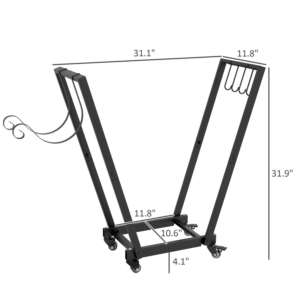 31" Firewood Rack with Wheels and Hooks for Tools & Kindling