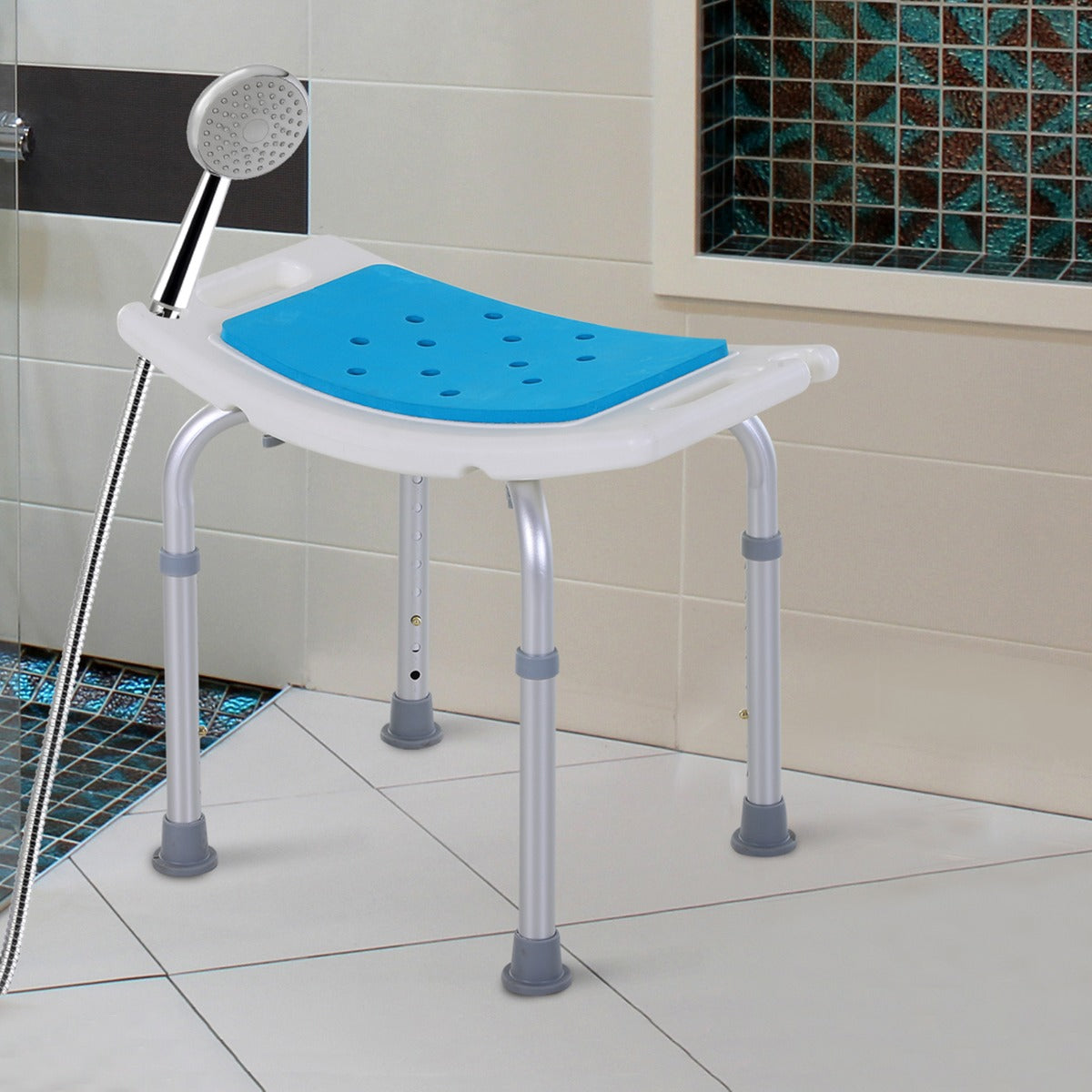 Adjustable Aluminum Shower Stool with Non-Slip Feet