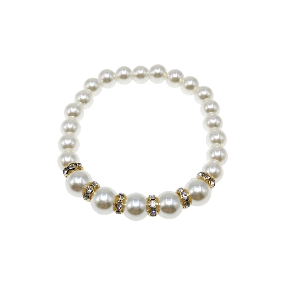 12PCS - Rhinestone Spacer Pearl Beaded Stretch Bracelets 0.35"