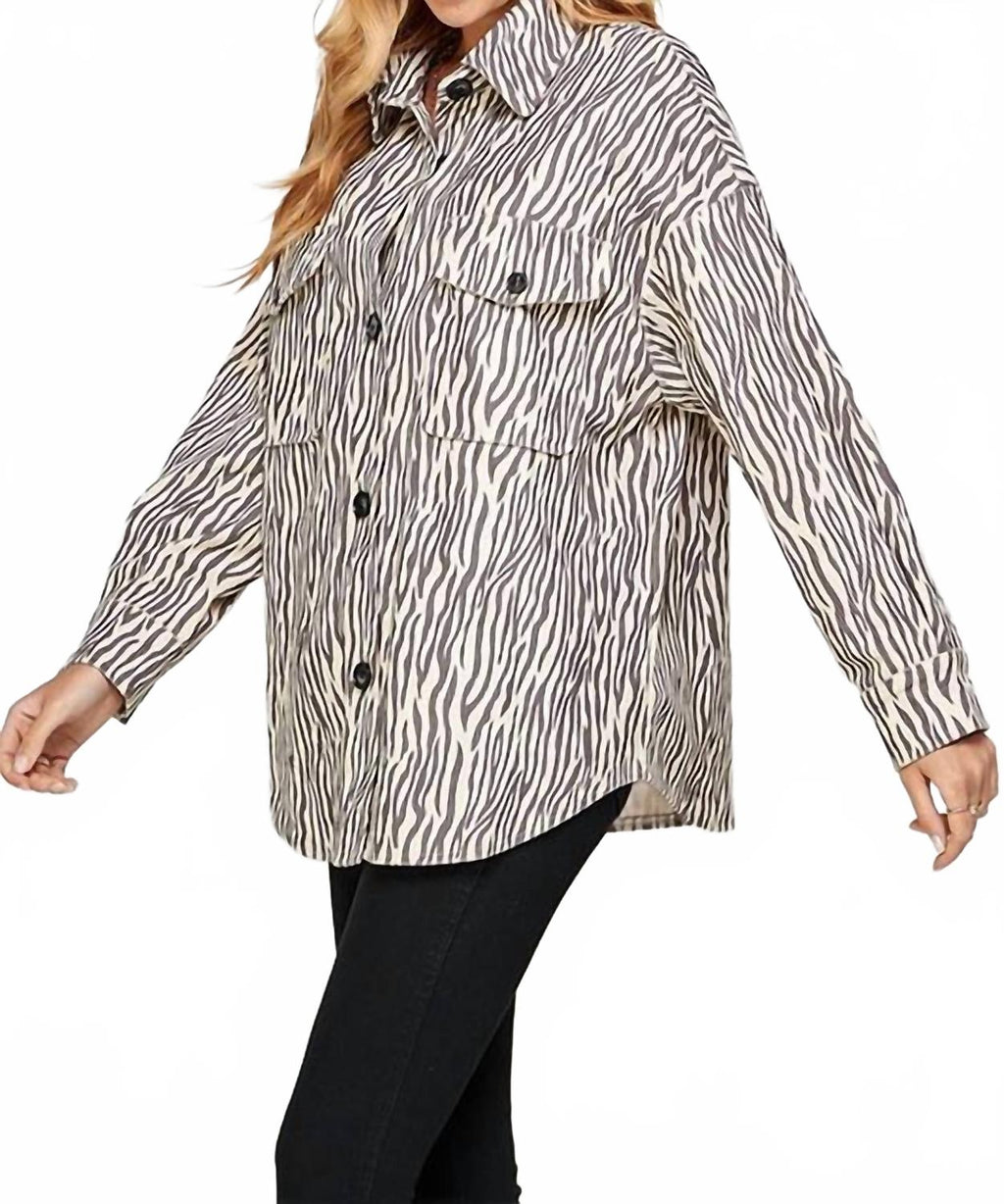 Animal Print Corduroy Jacket In Taupe