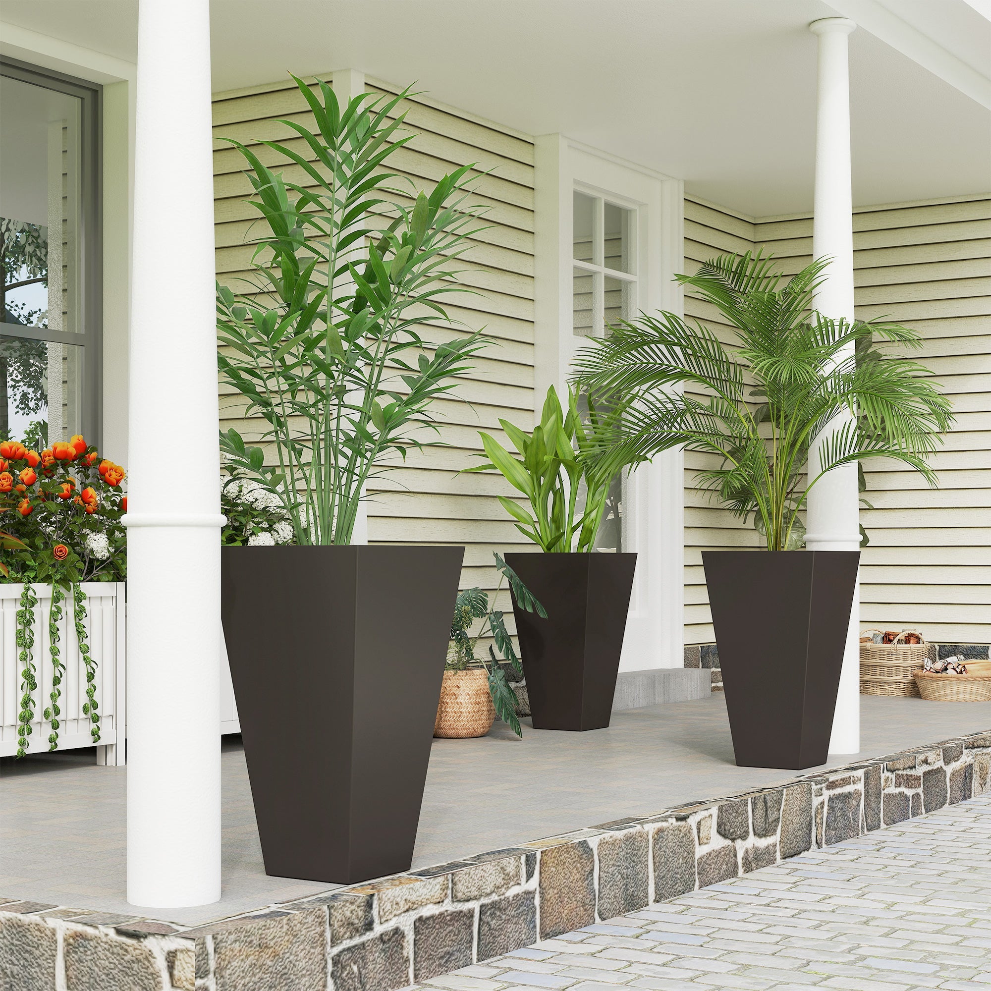 3-Pack Anti-Crack Plastic Flower Pots for Garden & Home
