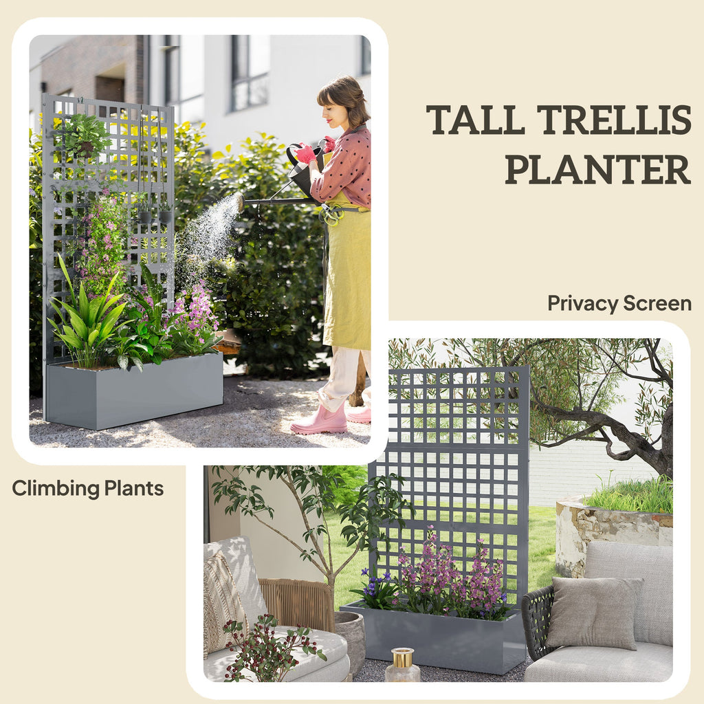 43"x16"x70" Galvanized Planter with Trellis for Vines and Herbs