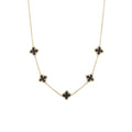 14k Gold Plated Black Floral Station Necklace