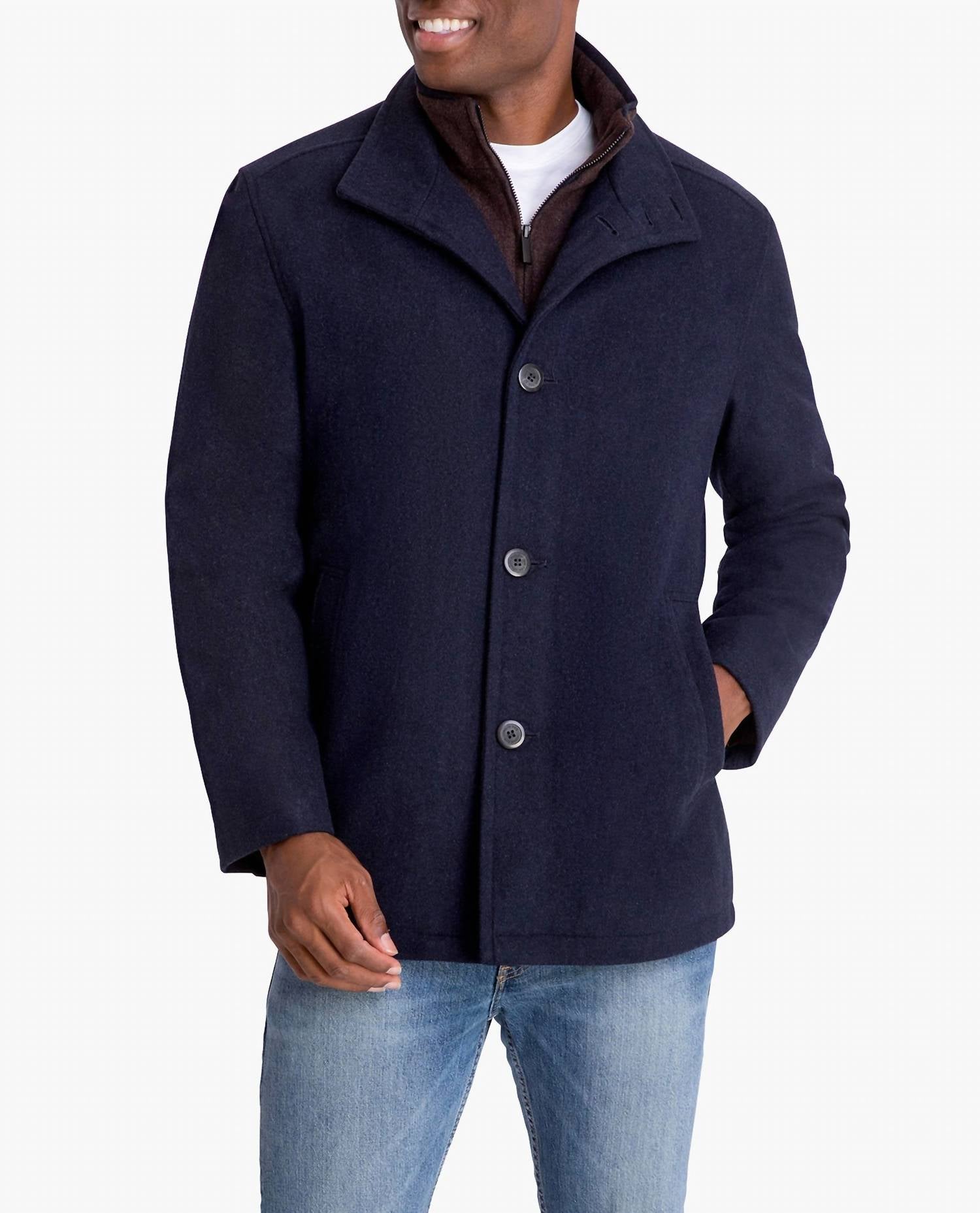 Amherst Button Front Wool Jacket In Navy Heather