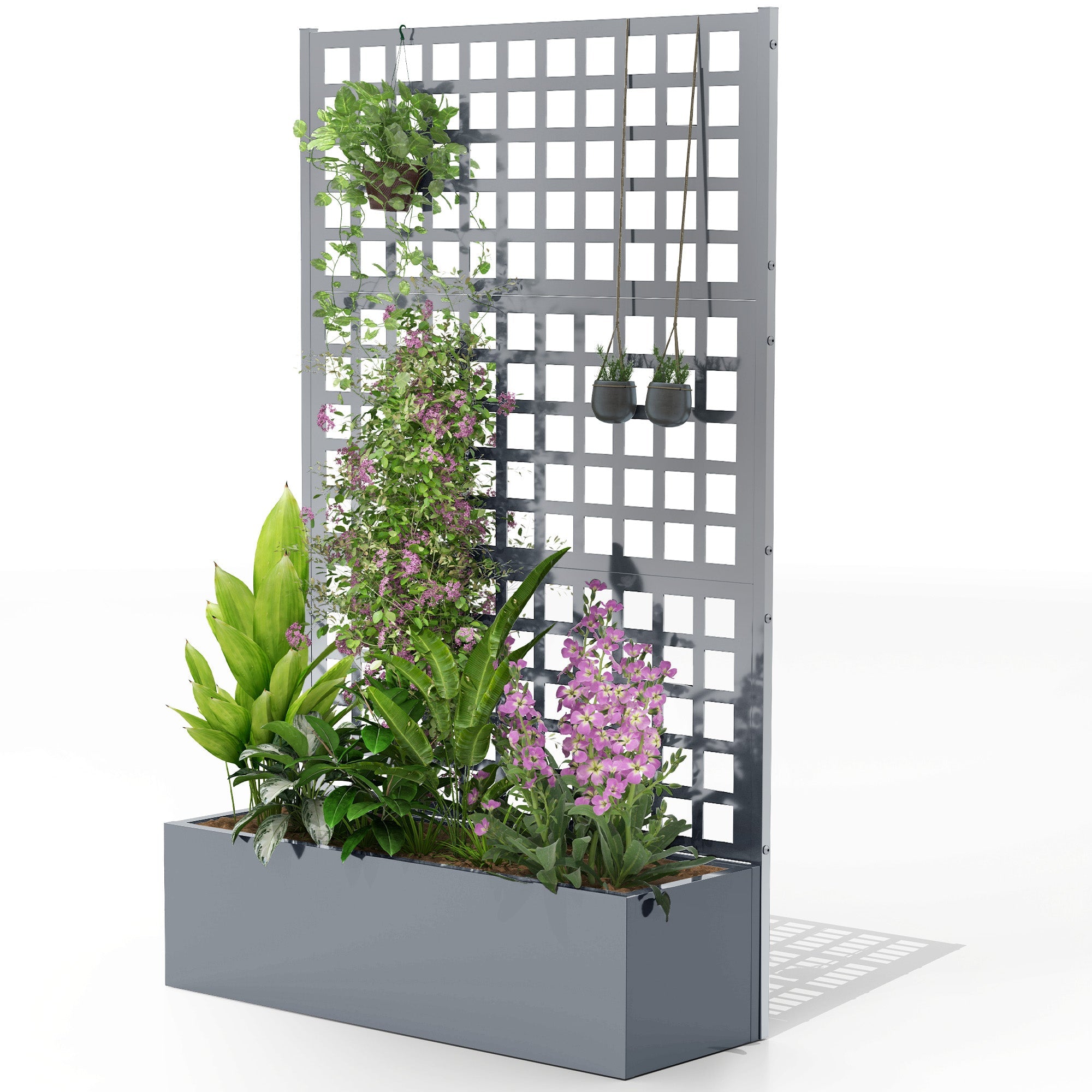 43"x16"x70" Galvanized Planter with Trellis for Vines and Herbs