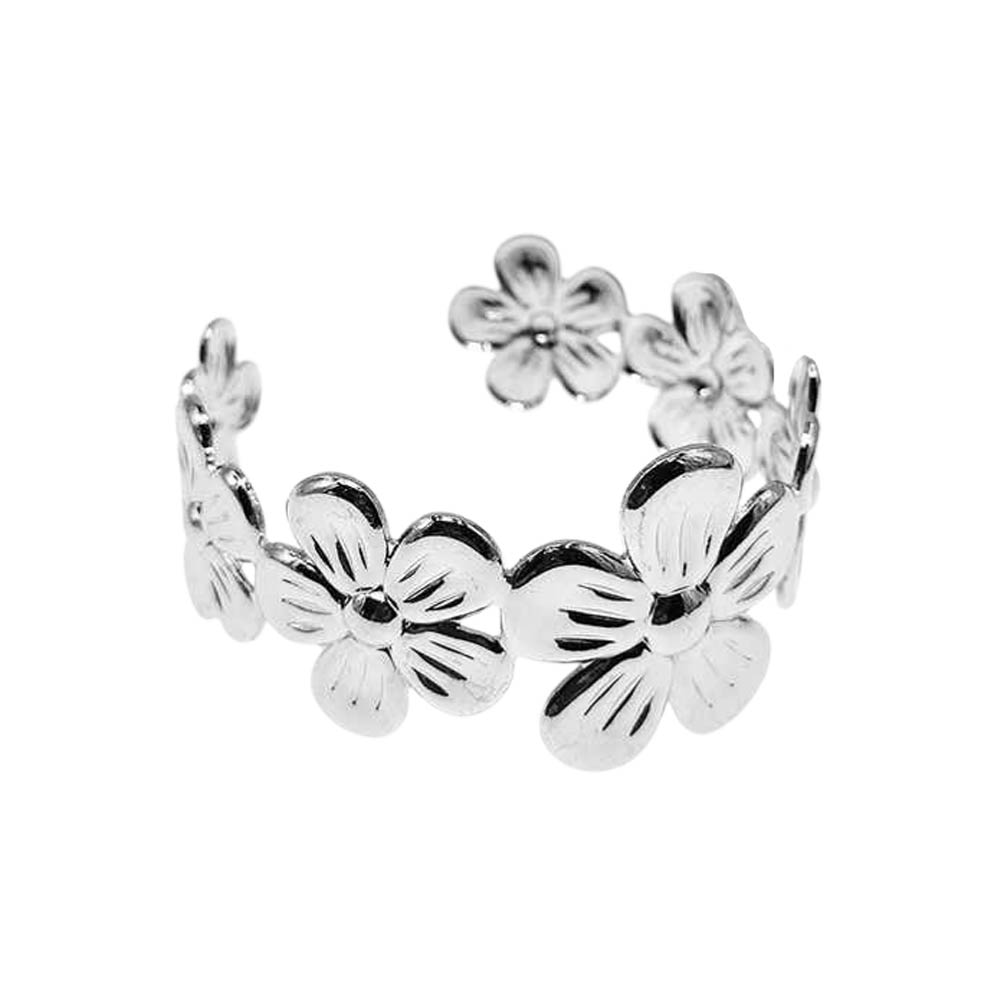 12PCS - Textured Metal Flower Link Cuff Bracelets