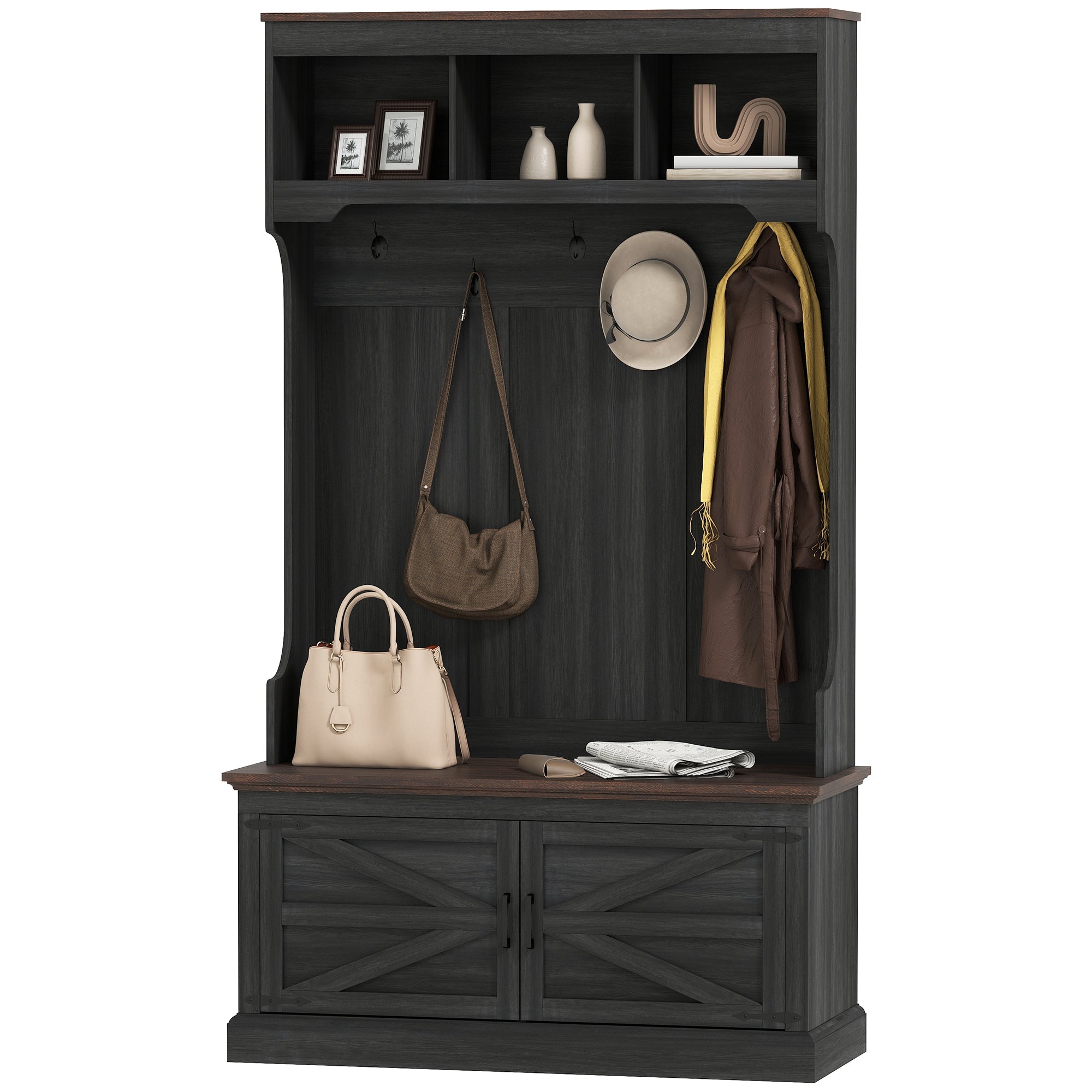 3-in-1 Entryway Hall Tree with Bench and Shoe Storage