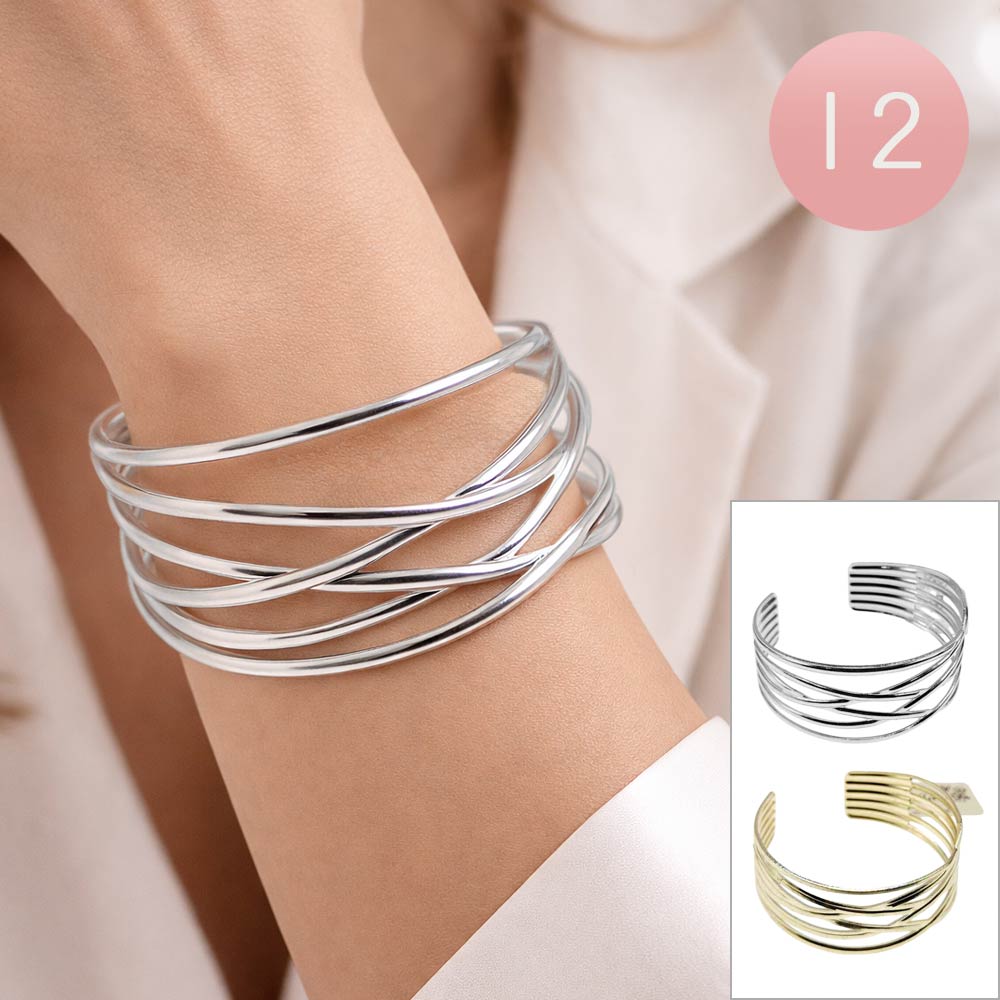 12PCS - Metal Crisscross Cuff Bracelets