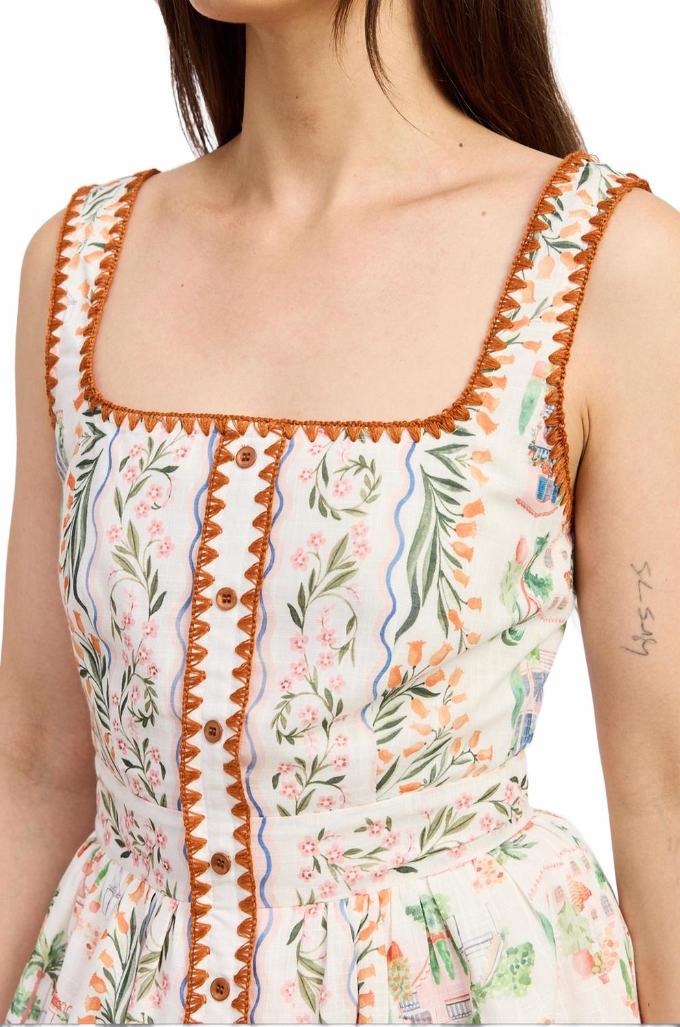 Alaia Linen Mini Dress In Ivory Terracotta