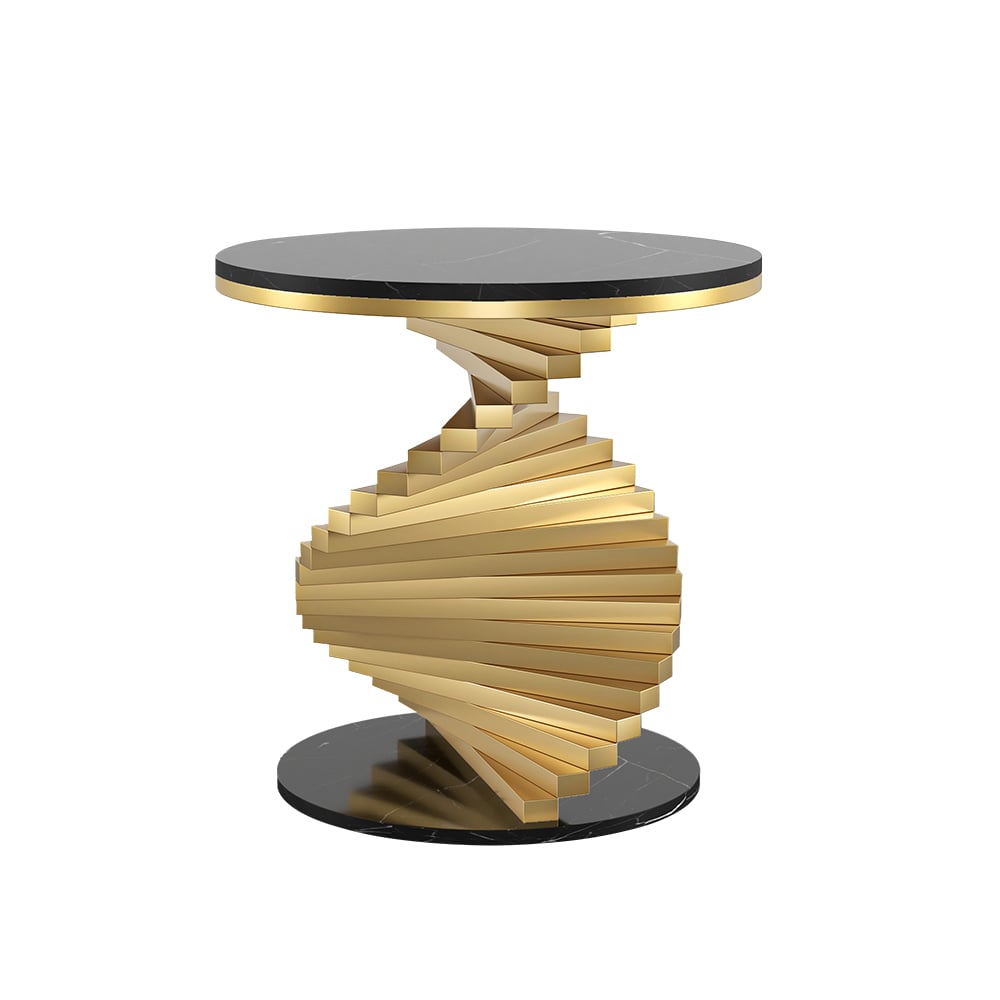 20" Round Faux Marble Gold Side Table with Metal Frame