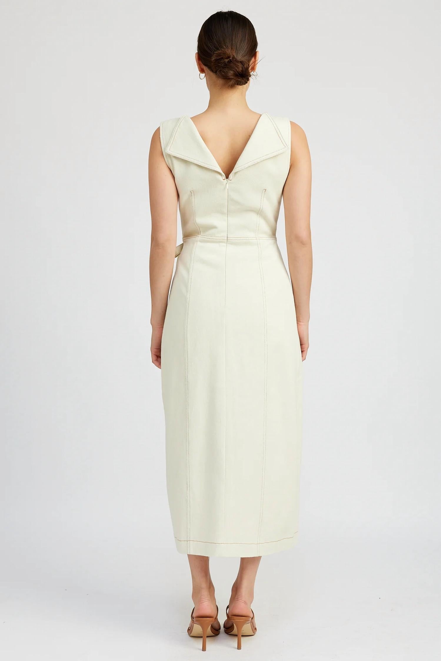 Areli Denim Midi Dress In Ivory