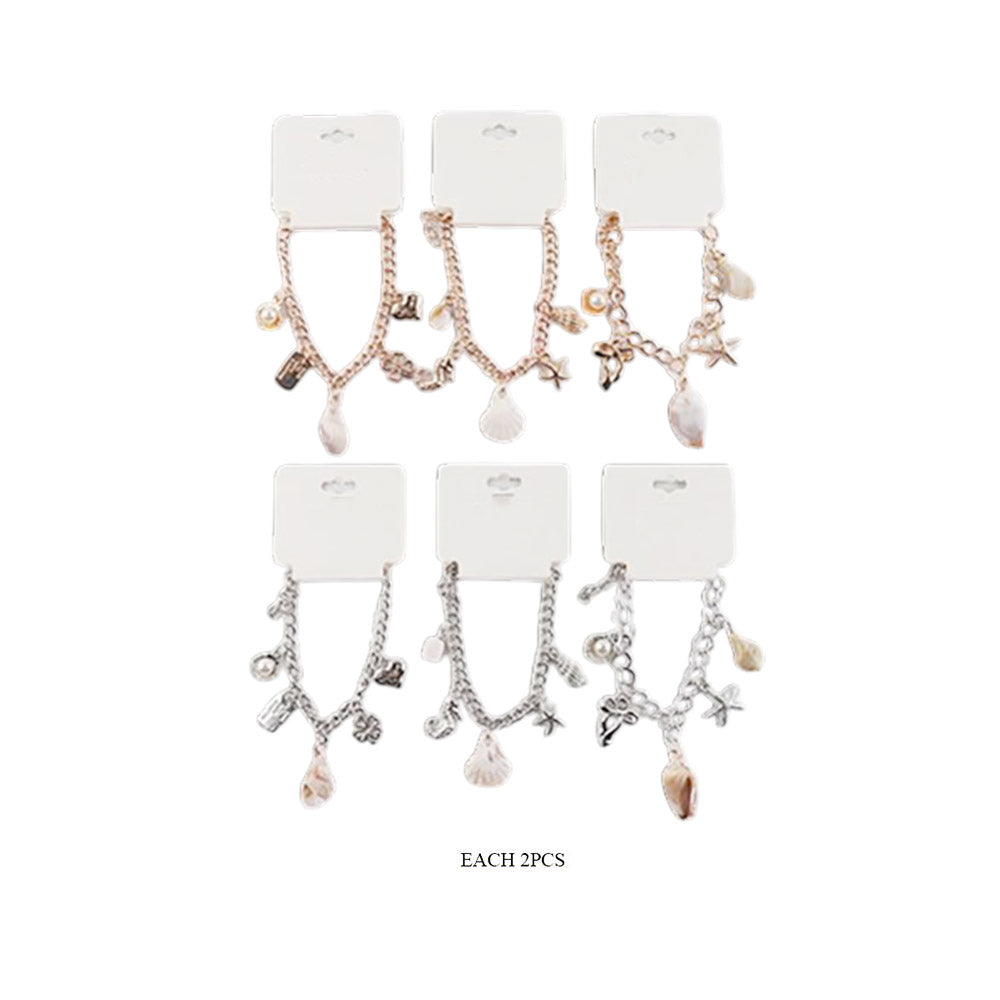 12PCS - Pearl Shell Starfish  Bow Charm Station Bracelets
