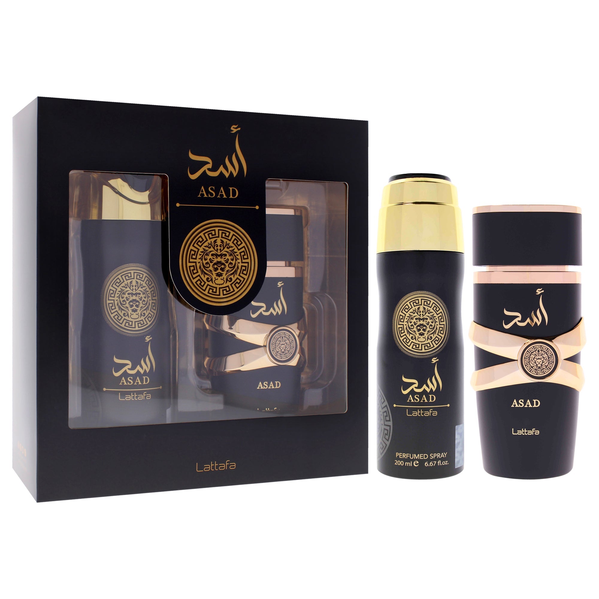 Asad by Lattafa for Unisex - 2 Pc Gift Set 3.4oz EDP Spray, 6.7oz Deodorant Spray