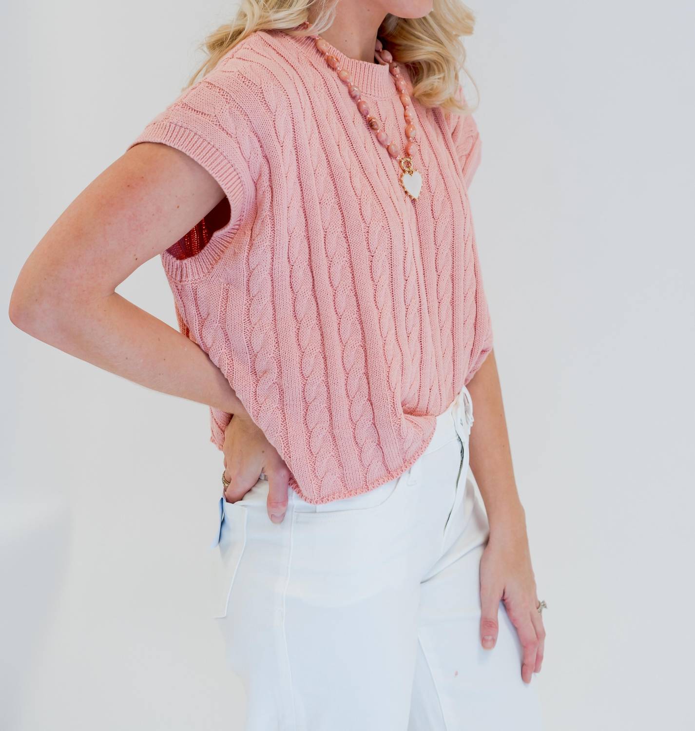 Aliana Short Sleeve Sweater Top In Salmon