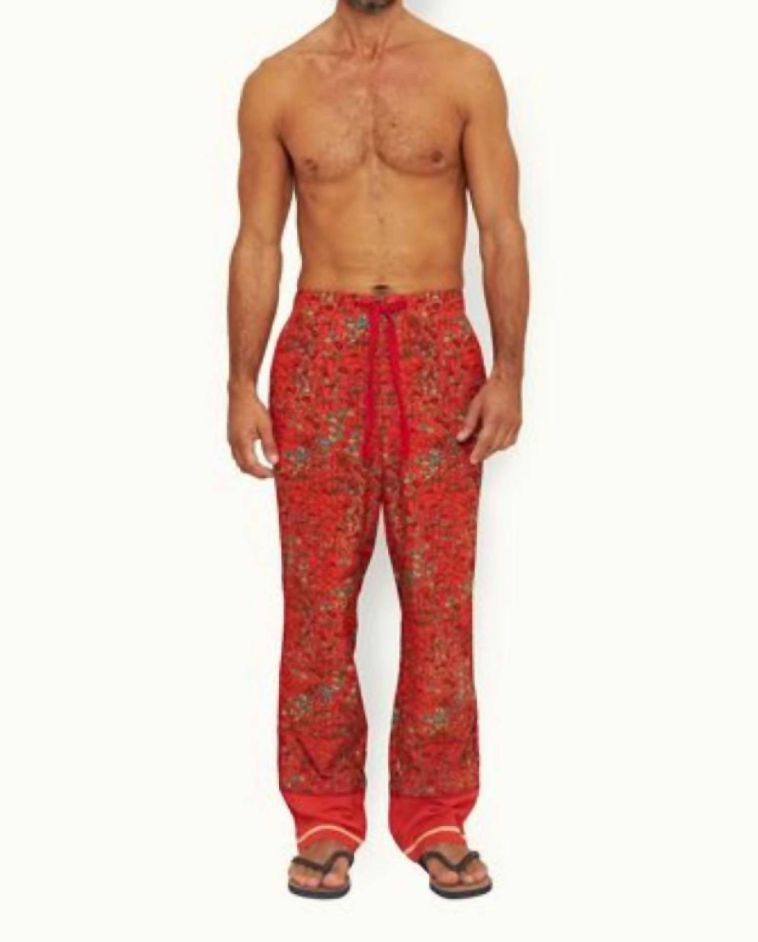 Alfred Solo Fantasy Relaxed Fit Poplin Lounge Trousers In Vermillion