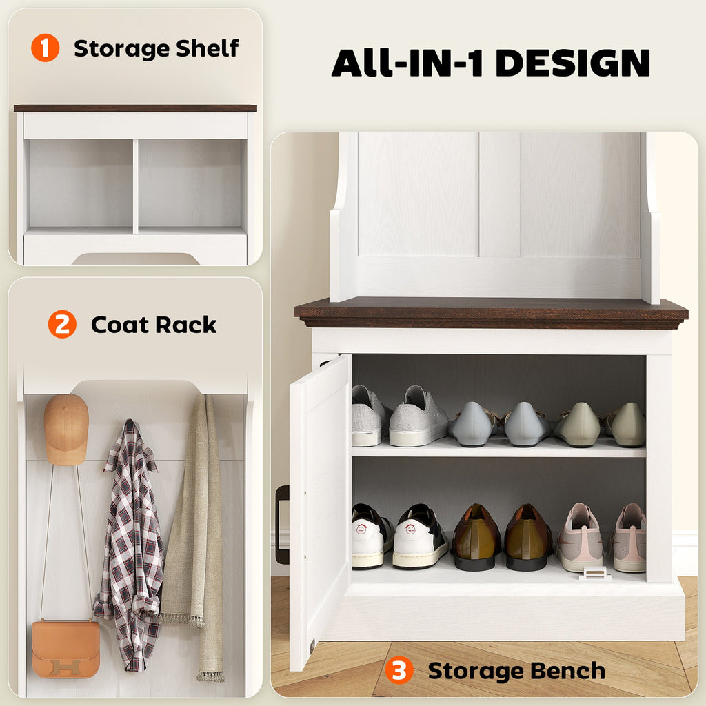 3-in-1 Hall Tree with Bench and Shoe Storage