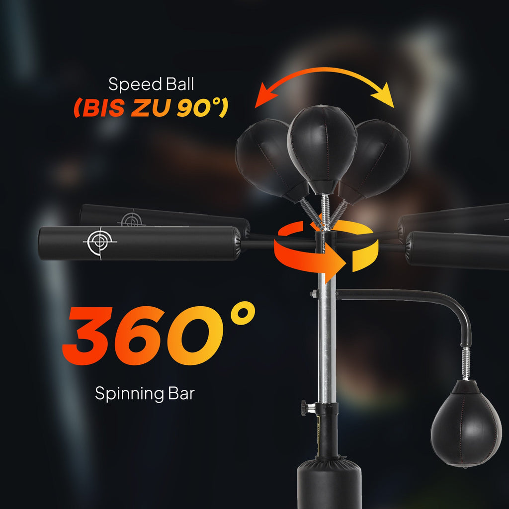 4-in-1 Boxing Bag Stand with Speedballs, Rotating Bar, and PU Bag