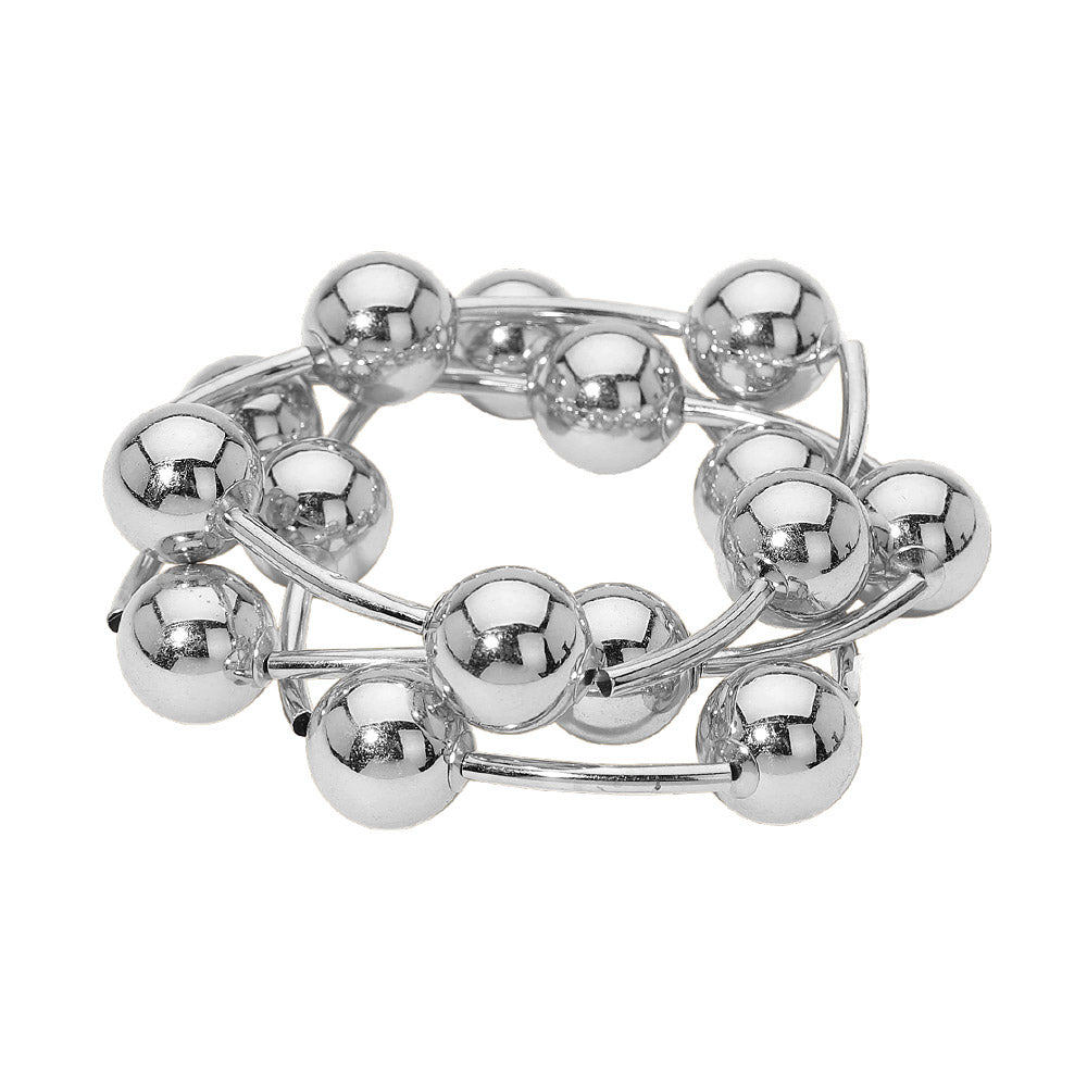 3PCS - Metal Ball and Bar Beaded Stretch Multi Layered Bracelets