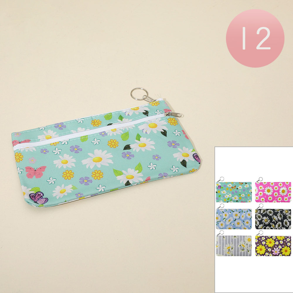12PCS - Floral Print Keychain Pencil Cases Mini Pouch Bags