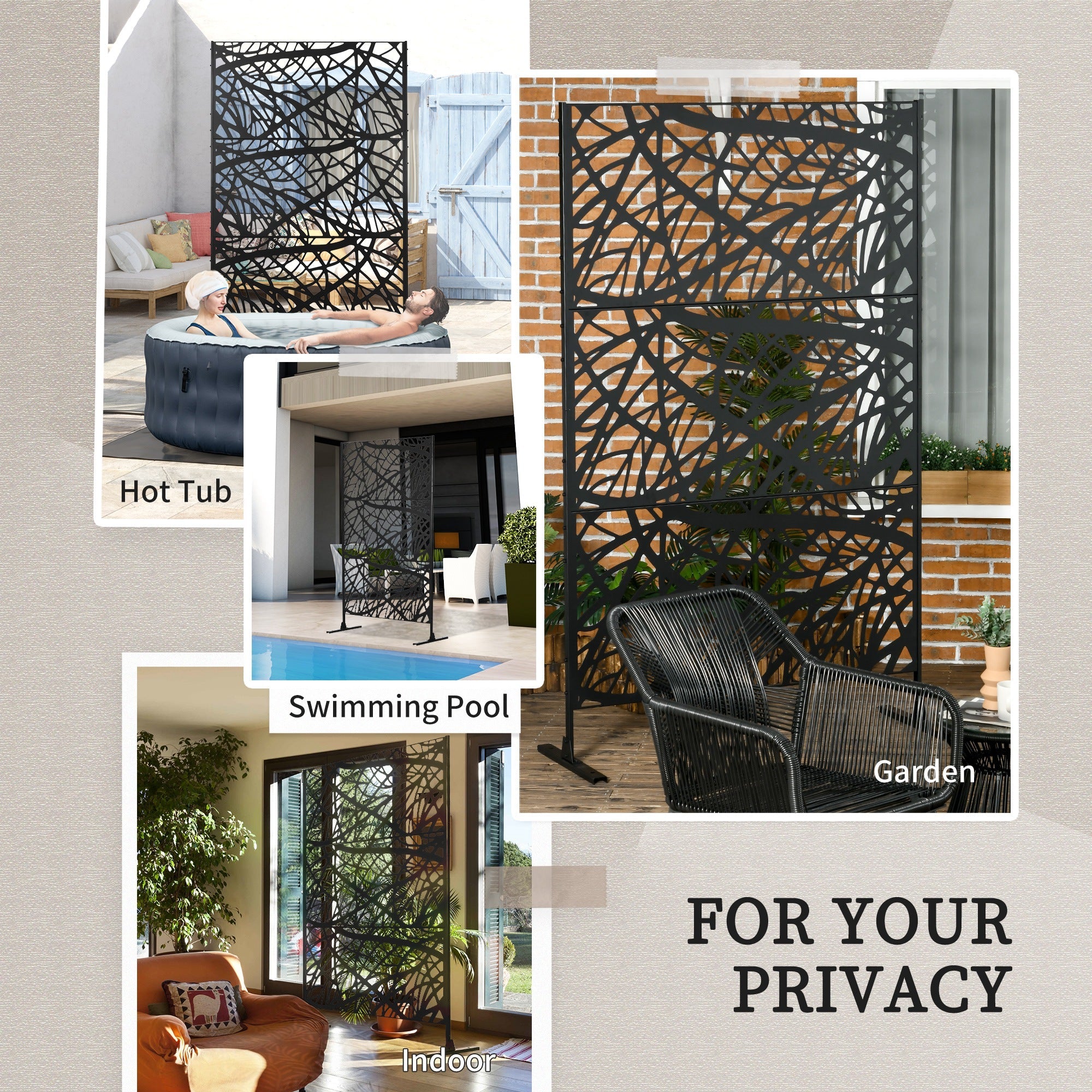 6.5FT Outdoor Privacy Screen with Decorative Branch Motif