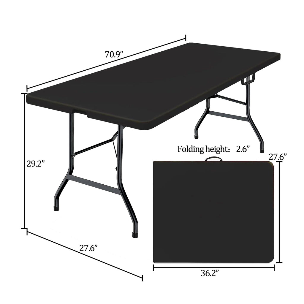 6 Foot Folding Table,Fold-in-Half Plastic Table,Indoor Outdoor Picnic Party Dining Camp Tables,Black