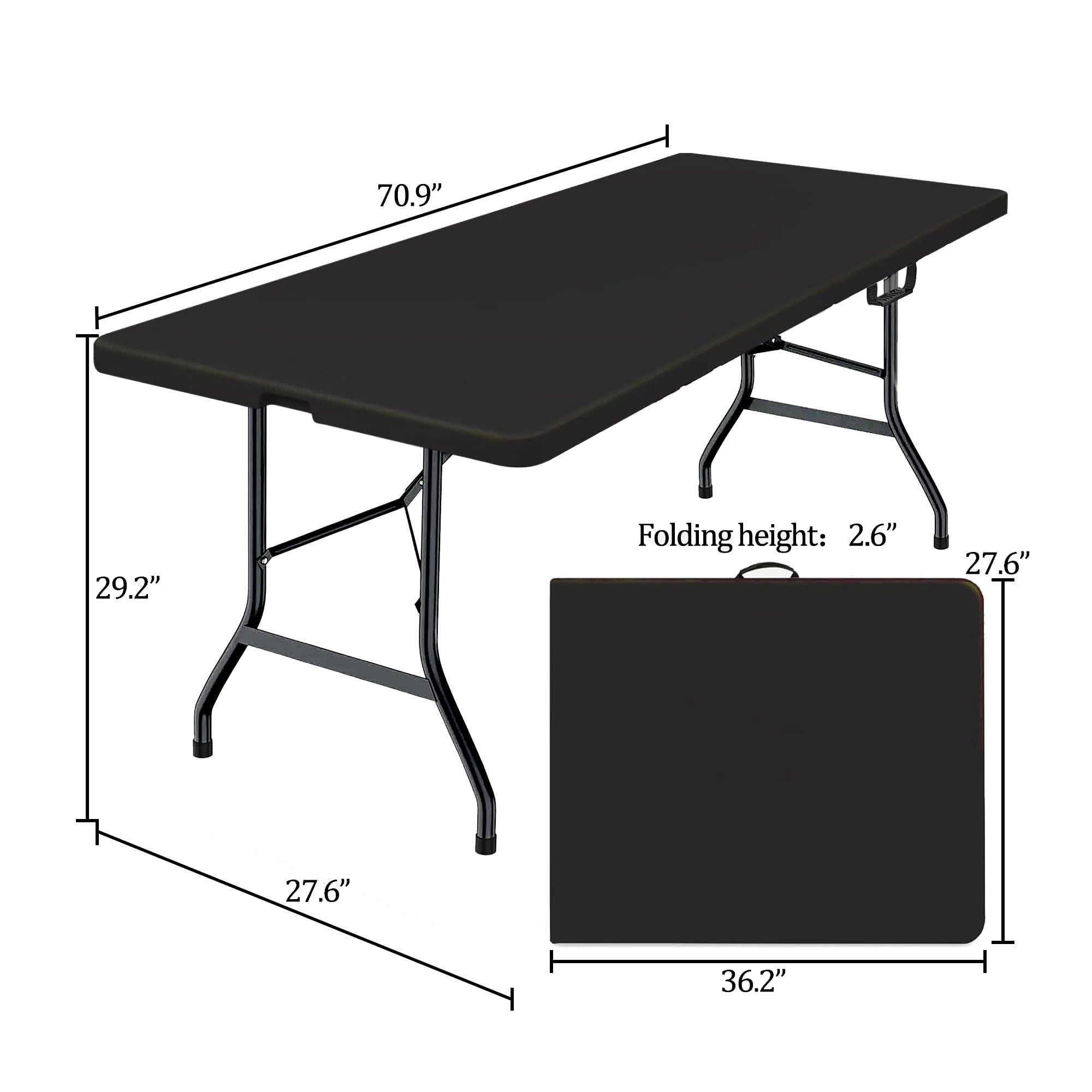 6 Foot Folding Table,Fold-in-Half Plastic Table,Indoor Outdoor Picnic Party Dining Camp Tables,Black