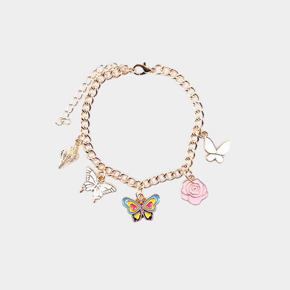 12PCS  - Butterfly Flower Shell Charm Station Bracelets