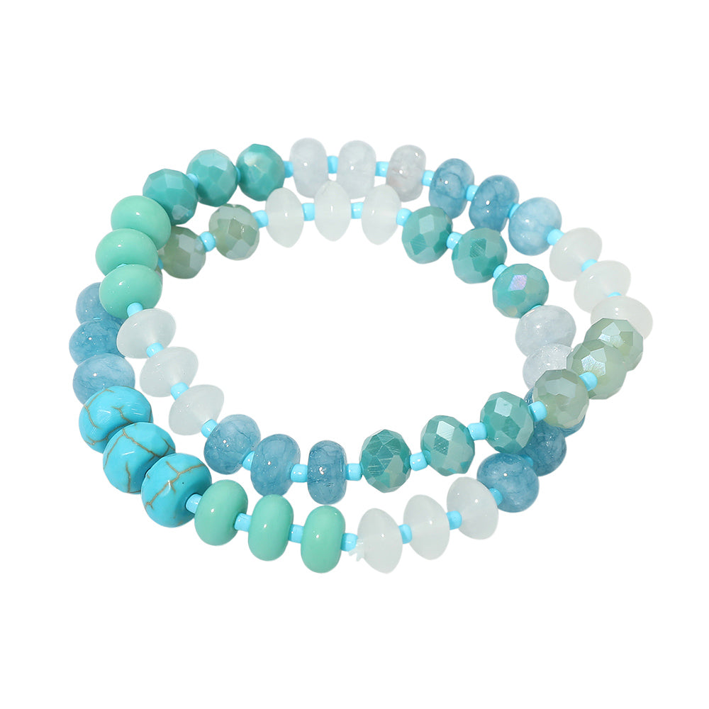 2PCS - Faceted Pebble Beaded Stretch Multi Layered Bracelets