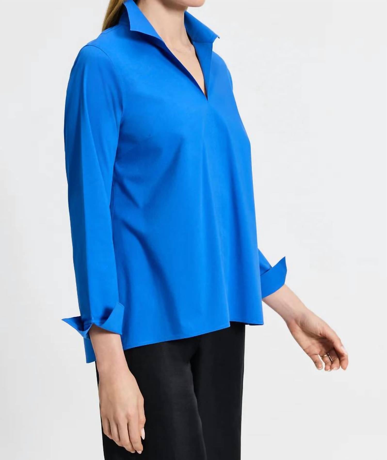 Agnes Stretch No Iron Popover Shirt In Cobalt Blue