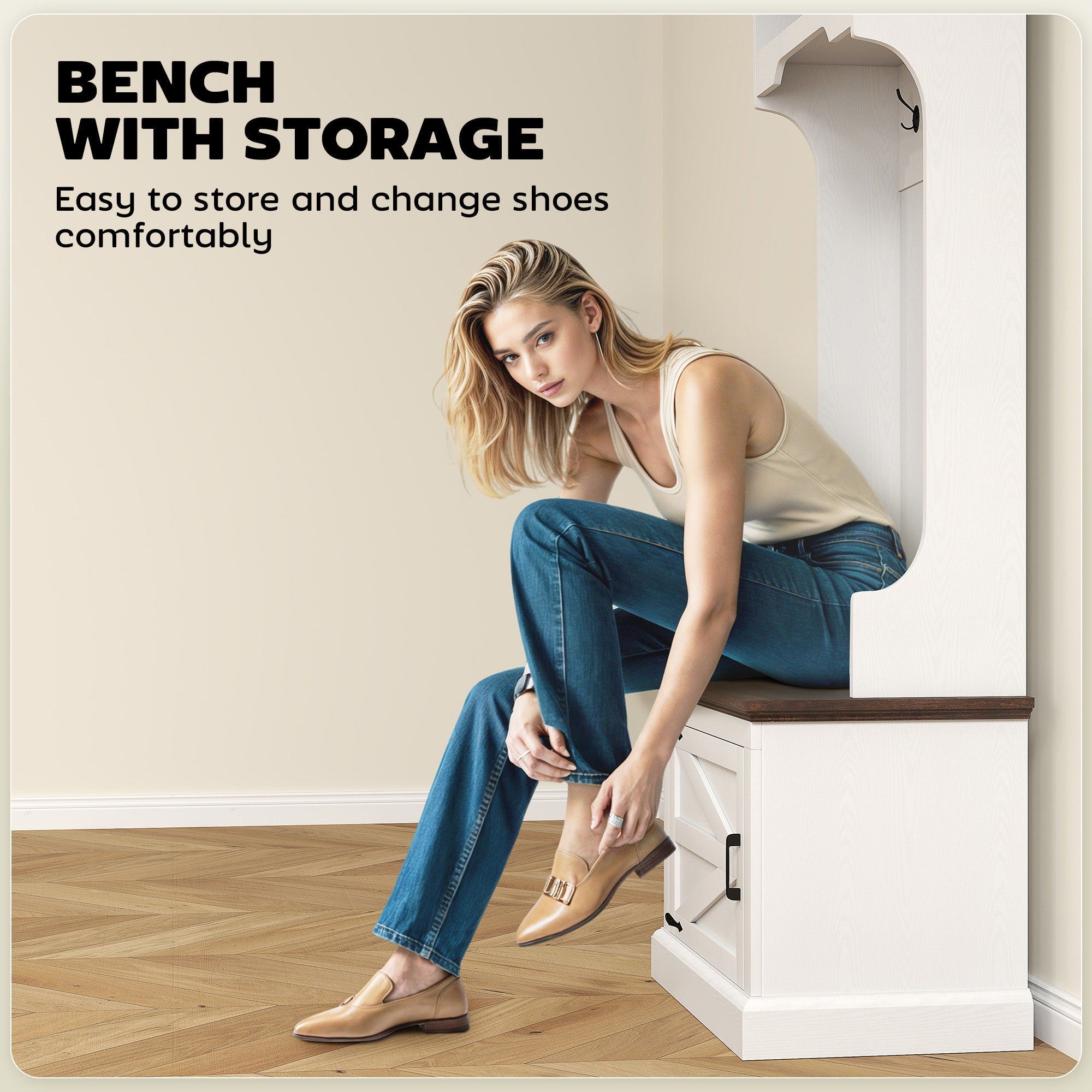 3-in-1 Hall Tree with Bench and Shoe Storage
