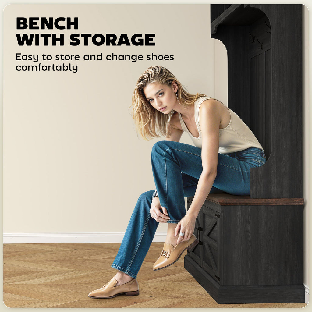 3-in-1 Entryway Hall Tree with Bench and Shoe Storage